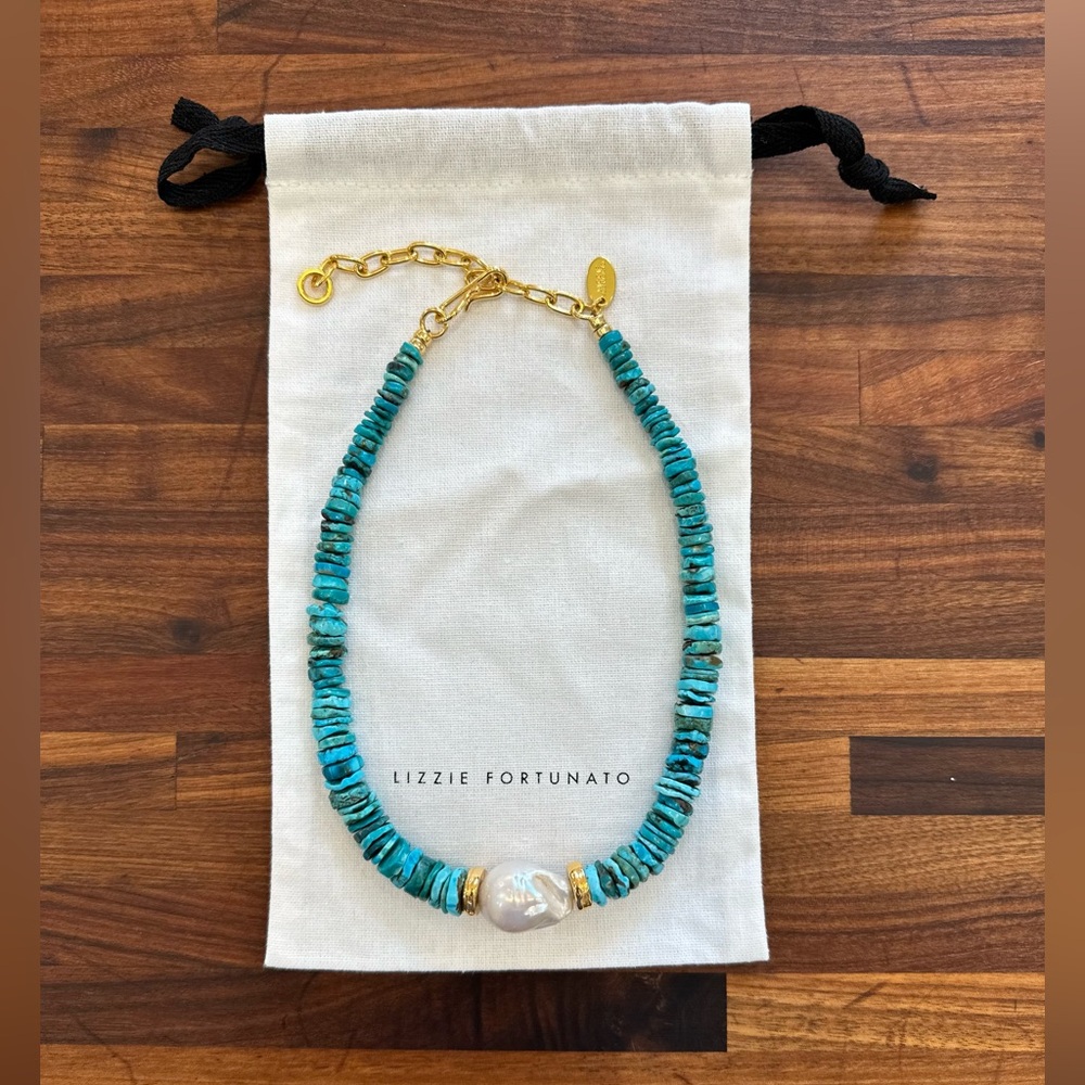 Lizzie Fortunato Turquoise Bead Necklace with Pearl Accent - Gold Hardware